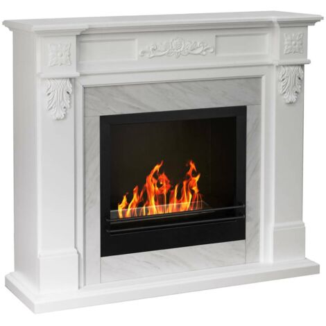 Cheminée à Bioéthanol Arborio, Capacité 1,8 L, Surface Chauffante 30 Made in Italy, 121x38x108h cm Blanc