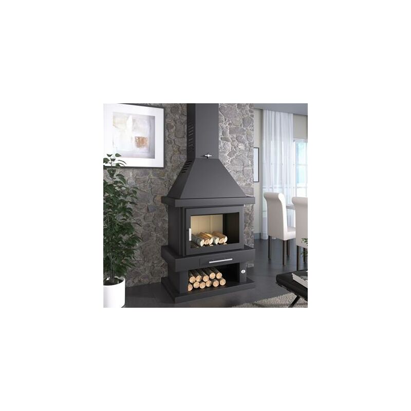 FM - Cheminée à bois en acier, verre sérigraphié, bûcher inférieur 15 Kw