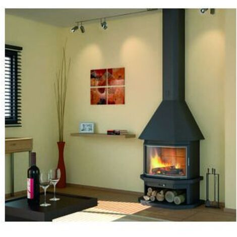 Cheminée à bois frontale 18 kW – Porte vitrée prismatique – Foyer en briques réfractaires – Rendement 71% – Sortie diamètre 200 mm – Focgrup