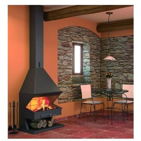 Cheminée à bois frontale 8 Kw – Foyer réfractaire double paroi – Sortie diamètre 175 mm – Régulation manuelle de la puissance – Focgrup