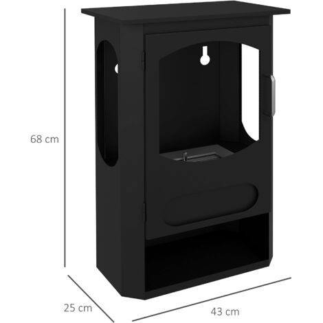 Cheminée à l'éthanol sur pieds réservoir 1,2L environ 3h de durée de combustion couverture 20-25 m² 43 x 25 x 68 cm noir