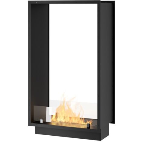 Cheminée bioéthanol 2Side 1000 Slim Vert encastrable à deux façades - Noir mat, avec vitre, brûleur 1 L, design moderne