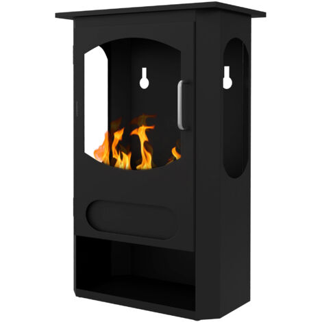Cheminée Bioéthanol Autoportante, Brûleur 1.2L Autonomie 3 Heures, Surface Chauffée 20-25 m², Noir