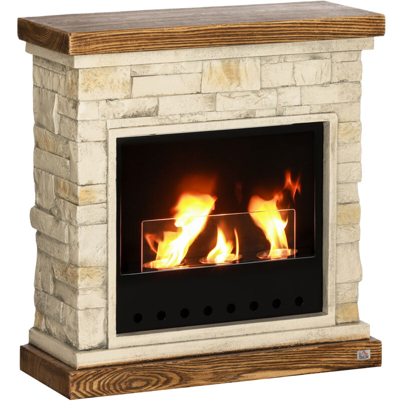 Homcom - Cheminée bioéthanol - brûleur 400ml, combustion 3h, couverture 16-18 m² - verre trempé protection - marron