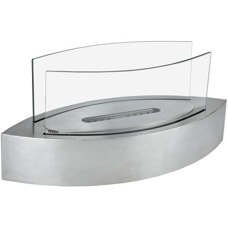 Cheminée Bioéthanol de Table Kekai Fuji 50,8x20,3x23 cm Brûleur en Acier Inoxydable, Verre Trempé et Étouffoir