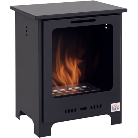 HOMCOM Cheminée bioéthanol sur pieds style néo-rétro poêle 1 brûleur 1,5 L dim. 40L x 30l x 50H cm couverture 20-25 m² noir