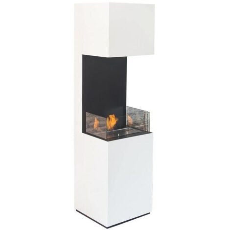 Bio-cheminée de sol Livigno 2500W Blanc – Acier verni – Brûleur 1,5L réglable – Pour espaces sans conduit – Dimensions 1500x400x400mm – Tecno Air System