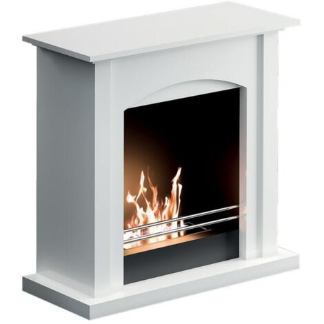 Cheminée bioéthanol Matera 2000W – Structure bois blanc et acier noir – Autonomie 4h – Dimensions 700x700x300mm – Puissance 2kW – Tecno Air System
