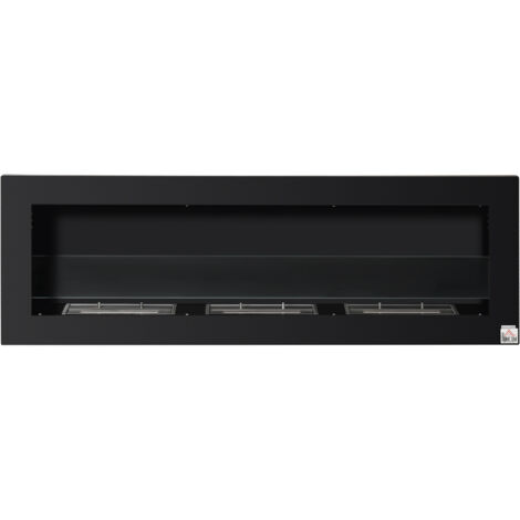 Cheminée bioéthanol murale 120x15x40cm, 3 brûleurs 3L, 3h combustion, acier inox noir