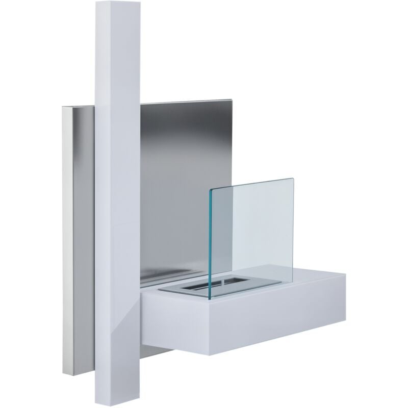 Homcom - Cheminée bioéthanol murale design Bauhaus 1 brûleur 1,5 l 75L x 22l x 63H cm couverture 20-25 m² acier blanc inox. brossé
