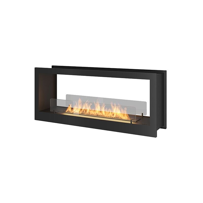 Sololed - Cheminée Bioéthanol murale design encastrable Double face noir mat avec verre de protection 2 Face 1200