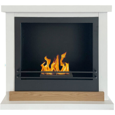 Cheminée bioéthanol Stockholm au sol en bois blanc – Dimensions L75,5 x P24 x H68 cm – Brûleur inox 1,2L pour 25 m² – Autonomie 3,5h – Your Self - L75xP24xH68
