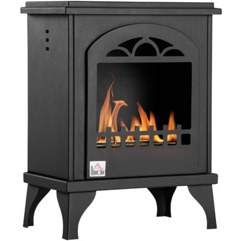HOMCOM Cheminée bioéthanol sur pieds style néo-rétro poêle 1 brûleur 1,5 L dim. 41L x 25l x 54H cm couverture 20-25 m² noir
