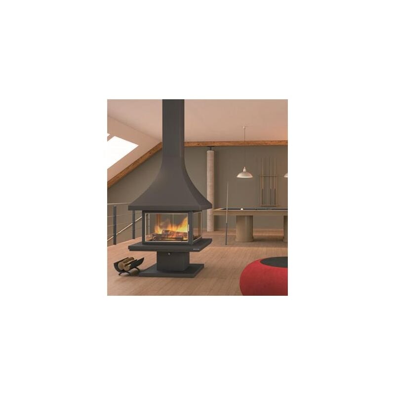 Focgrup - Cheminée centrale base réfractaire avec porte en verre et cadre anthracite 16 Kw