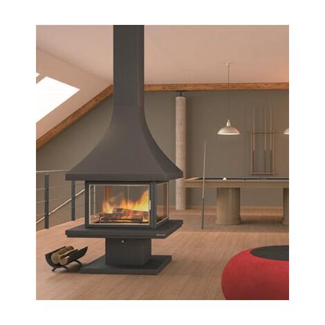 Cheminée centrale réfractaire 16 kW – Porte en verre – Cadre anthracite – Rendement 78% – Pour bûches jusqu'à 55 cm – Focgrup