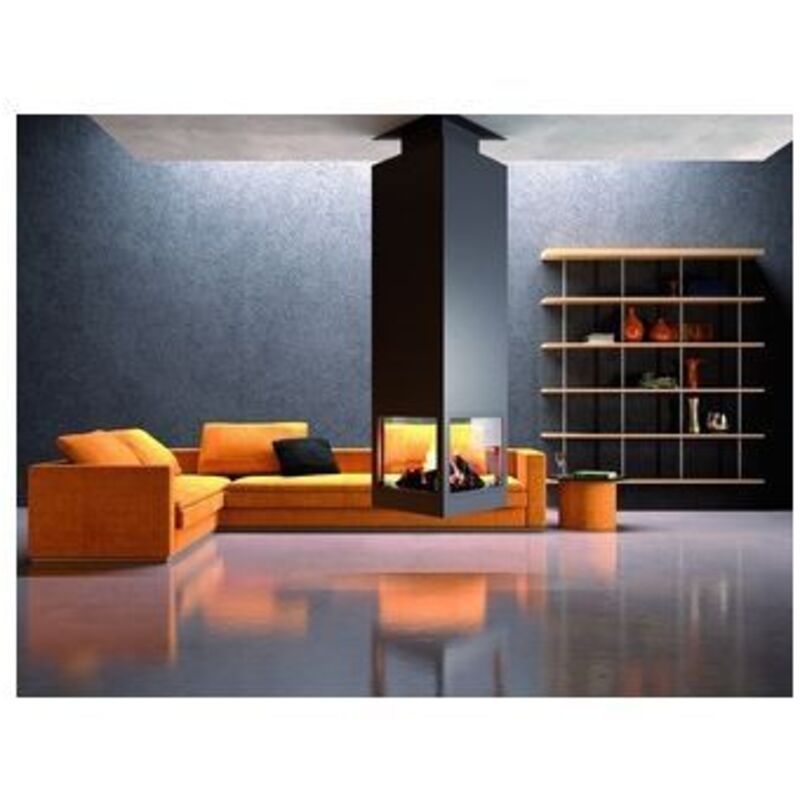 Focgrup - Cheminée centrale suspendue à porte et foyer acier 11 Kw