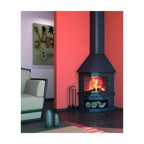 Cheminée de coin avec porte en verre et cadre anthracite 14 Kw FOCGRUP  FOCCH80PCA