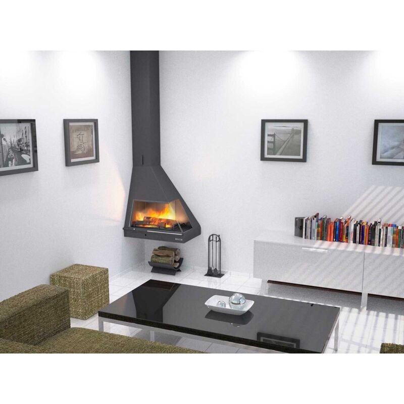 Focgrup - Cheminée de coin gauche suspendue à porte vitrée à ouverture coulissante 12 Kw