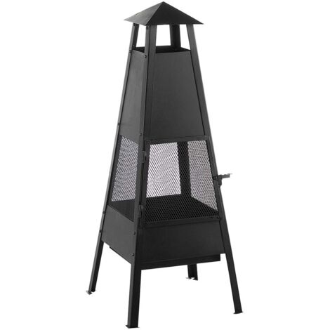 Cheminée de Jardin en Acier Noir 41 x 41 x 100 cm avec Accessoires, Braséro au Design Traditionnel et Minimaliste Beliani