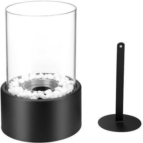 Cheminée de Table au Bioéthanol avec Pierres Décoratives, pour L'intérieur et L'extérieur, Cheminee Ethanol a Poser, en Acier Inoxydable et Verre, Durée de Combustion Infinie （161627cm） ）
