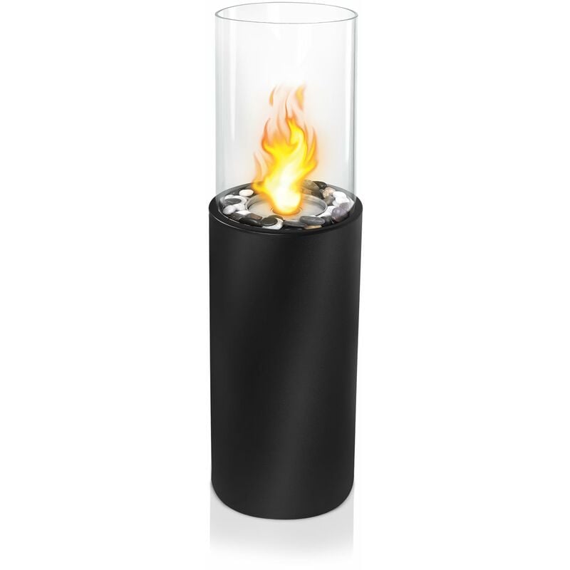 Cheminée au bioéthanol Colonne de feu intérieure et extérieure avec base en acier inoxydable et verre trempé et pierre antidéflagrante Table de