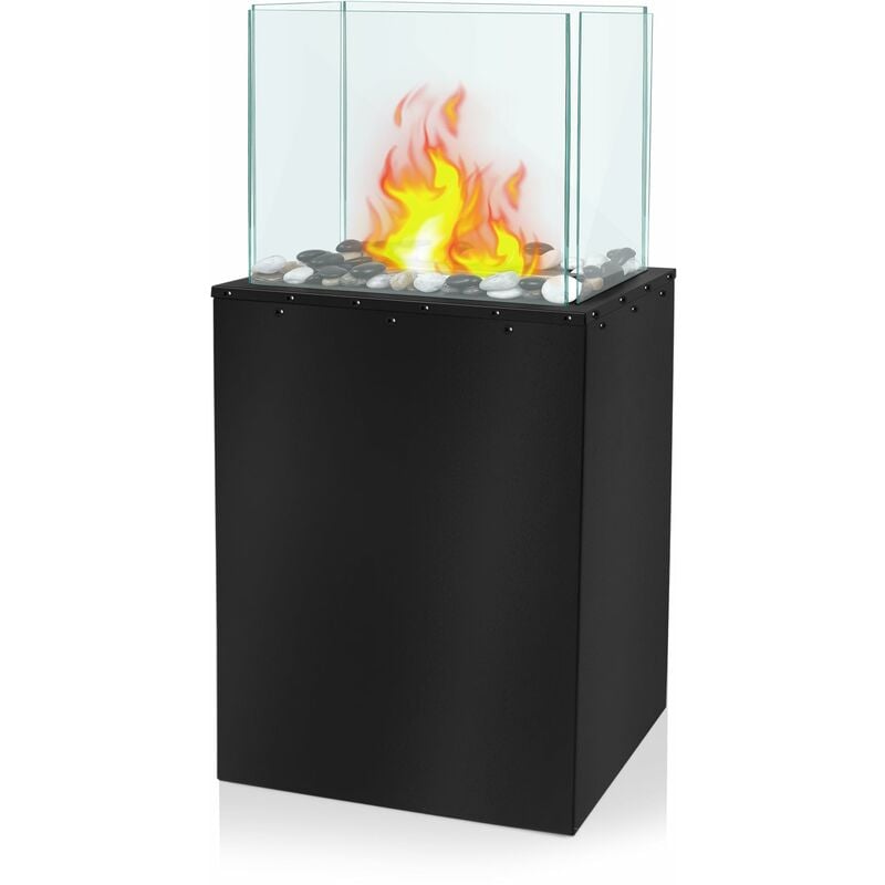 Naizy - Cheminée au bioéthanol Colonne de feu intérieure et extérieure avec base en acier inoxydable et verre trempé et pierre antidéflagrante Table