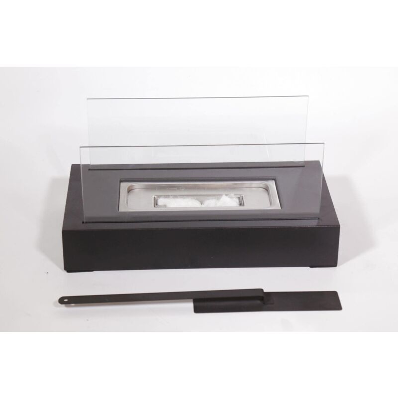 Cheminée de table au bioéthanol noir avec base en acier inoxydable et verre à l'éthanol pour l'intérieur et l'extérieur (type C) NAIZY