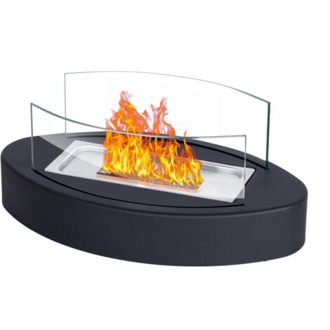 TODECO Cheminée de Table, Cheminée au bioéthanol, Portable Feu de Table pour extérieur et intérieur, Torche de Jardin et cheminée au bioéthanol en Acier Inoxydable, Courbé Noir
