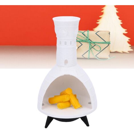 Cheminée de Table Décorative en Résine Blanche avec LED Économes pour Noël - Modèle Décor Éclat Candlelight - Blanc, 8x16cm
