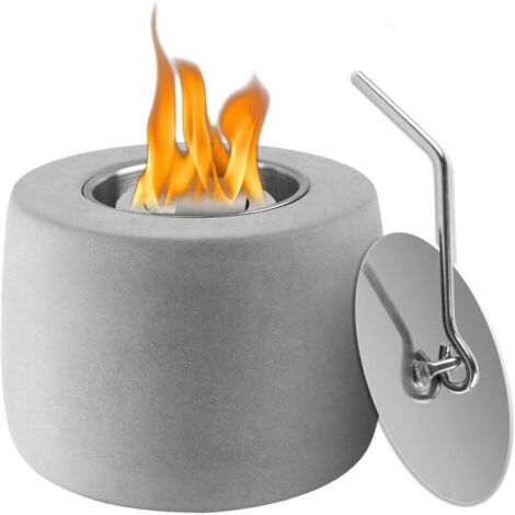 Cheminée de Table, Foyer de Table en béton Portable au bioéthanol , brûleur au bioéthanol sans fumée pour intérieur et extérieur (Gris Clair)