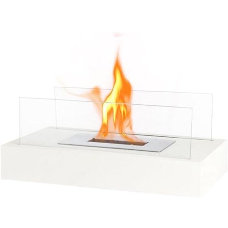 Cheminée de Table Rectangulaire 35 cm Bioéthanol Sans Ventilation Intérieur Extérieur Blanc