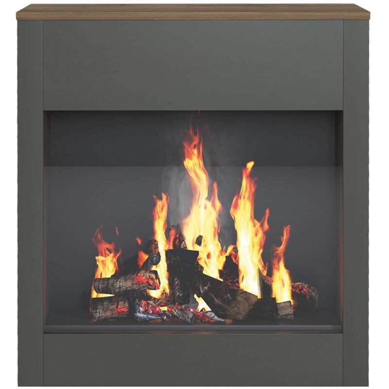 Cheminée Décorative Rebecca Mobili Amapa 83x75x27 Panneau de particules Verre Gris Foncé Marron Moderne