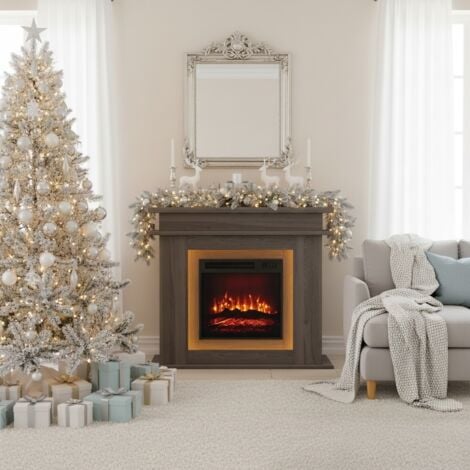 NMONET Cheminée électrique, 100x35x90 cm, avec lumière LED changeante, effet flammes 3D, réglage de la couleur et de la luminosité - Couleur chêne