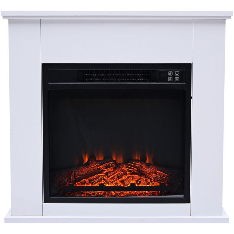 Purline - Cheminée électrique au sol de 2kW en acier laqué blanc avec télécommande