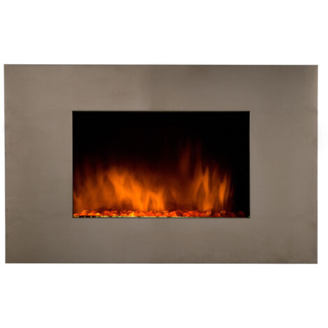 Cheminée électrique 2000W inox 90x50 cm – Effet flammes réaliste – Thermostat électronique et télécommande – Pour espaces intérieurs