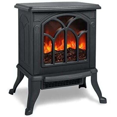 Cheminée électrique avec chauffage et feu de bois Cheminée électrique LED effet flamme poêle à économie d'énergie 750 W/1500 W fonction de chauffage commutable – Noir