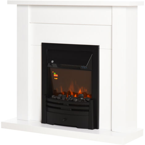 Cheminée électrique décorative avec 2 réglages de chauffage, minuterie et flamme réglable 102x30x95cm Blanc
