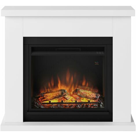 Cheminée électrique décorative Frode blanche – Puissance 1500W – Surface de chauffage jusqu'à 37 m² – Éclairage LED à faible consommation – Tagu