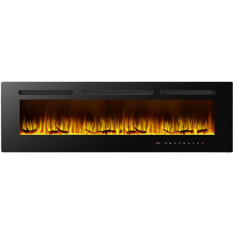 Cheminée Électrique Kekai Maine Murale et Encastrable 173x10x46 cm 2000 w Simulation de Feu Panneau Tactile et Connexion App