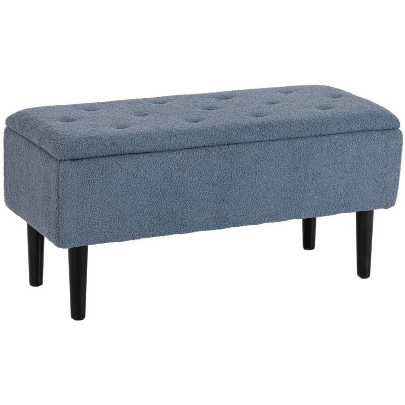 Bout de Lit Rembourré Convertible en Lit - Banc Coffre avec Stockage Intégré, Couvercle Rabattable - Bleu