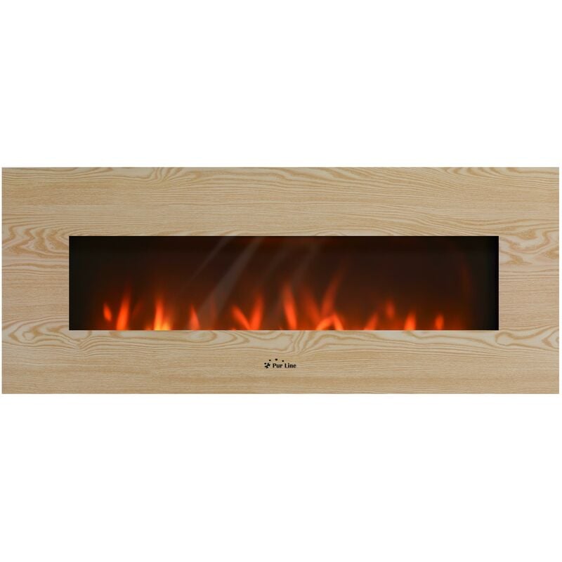 Purline - Cheminée électrique panoramique avec éclairage led d'ambiance et panneau frontal en mdf