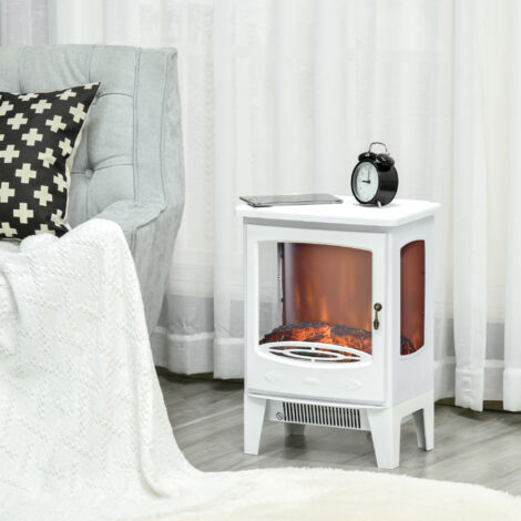 Cheminée électrique poêle Style néo-rétro 900-1800 W Simulation Flammes LED luminosité réglable Acier ABS Blanc