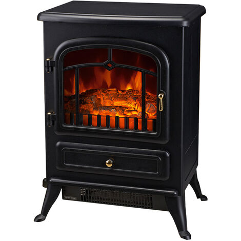Cheminée électrique poêle style rétro thermostat 900-1800 W noir