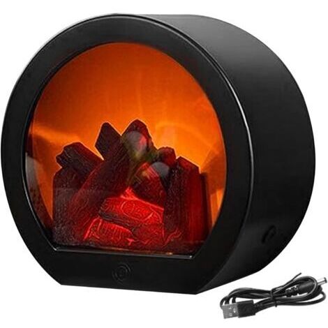 Cheminée Électrique sans Flamme Réaliste LED Cheminée Lanterne Alimentée par USB/Batterie Portable Table Électrique Brûleur À Bûches Effet Feu pour La Décoration Intérieure Cheminée LED Fausse