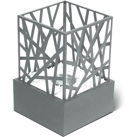Cheminée éthanol de table portable 30 cm avec pierres décoratives pour intérieur extérieur cheminée à poser au sol poêle bioéthanol mobile en acier inoxydable - Argenté