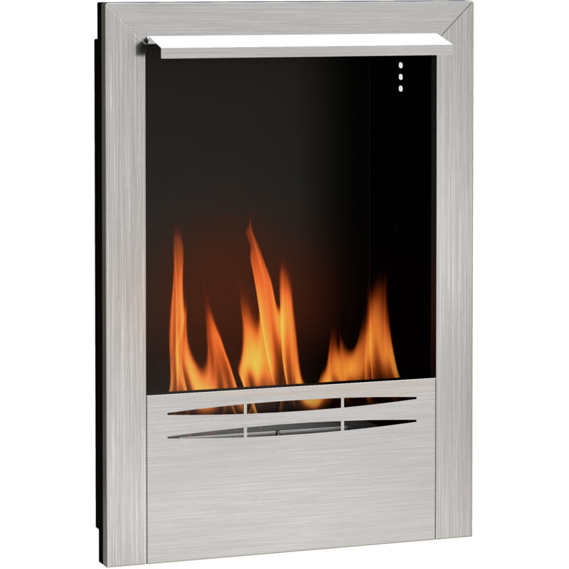 Cheminée ethanol en acier inox argenté, brûleur 0.9L, autonomie 3.3h
