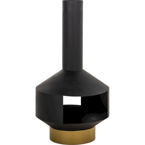 Cheminée extérieure noire en fer pour terrasse moderne - noir mat avec base dorée