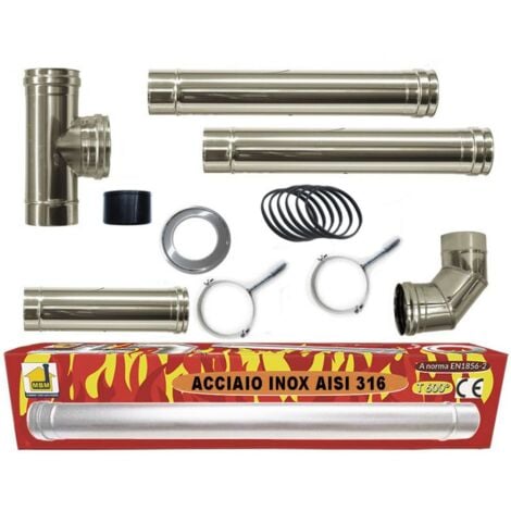Cheminee INOX kit condotti di fumo stufa a pellet dn 80 tubo in acciaio 316 no nero 600 CE Made in Italy UNI 1856-2