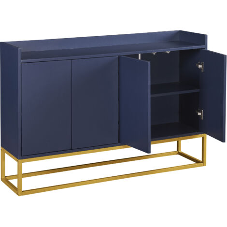 Cheminée moderne dans un style minimaliste. Cuisine avec 4 portes, sans poignées. Conçue pour être utilisée dans les salons, les salles à manger ou les cuisines. Couleur bleu marine.