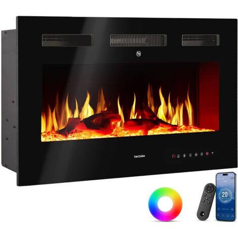 Cheminée murale électrique avec thermostat intégré 91,5x12x43 cm noir